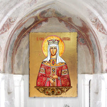 Load image into Gallery viewer, Saint Elena Wooden Gold Plated Religious Orthodox Sacred Icon - Inspirational Icon Decor - 85061
