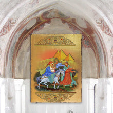 Load image into Gallery viewer, Flight to Egypt Wooden Gold Plated Religious Orthodox Sacred Icon - Inspirational Icon Decor - 85016
