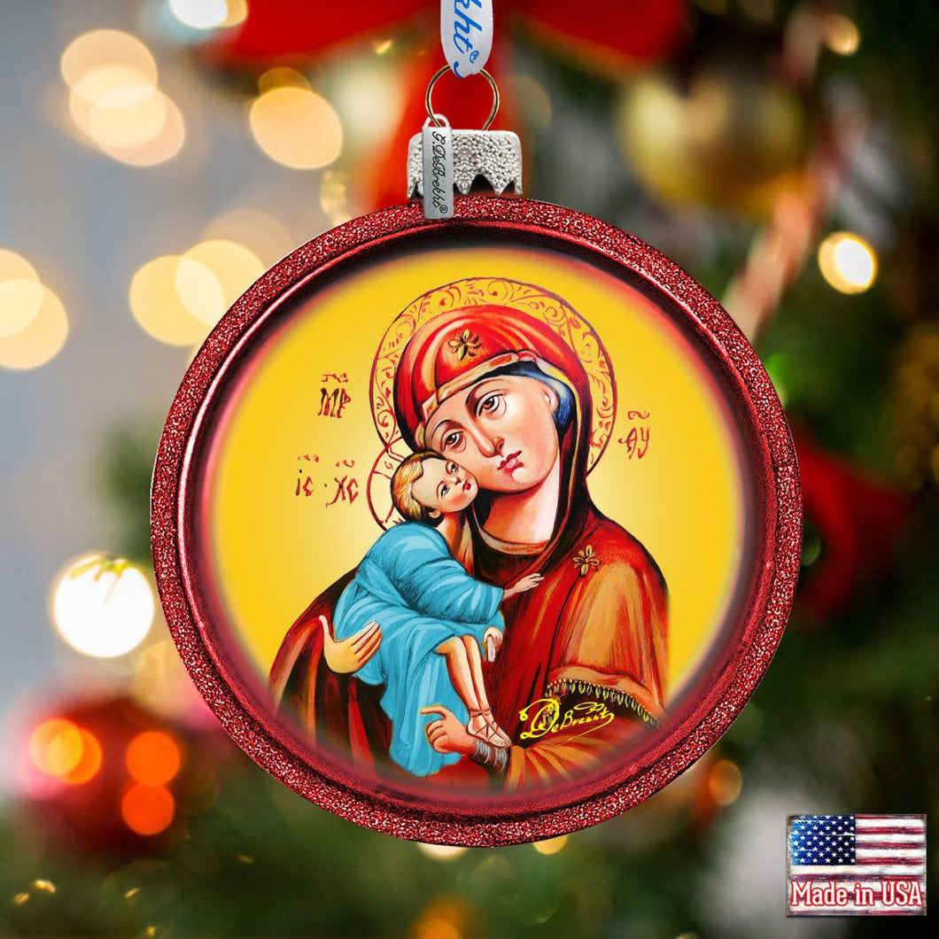 Theotokos and Christ Child Glass Ornament by G. DeBrekht