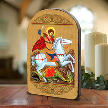 Load image into Gallery viewer, Saint George Wooden Gold Plated Religious Orthodox Sacred Icon
