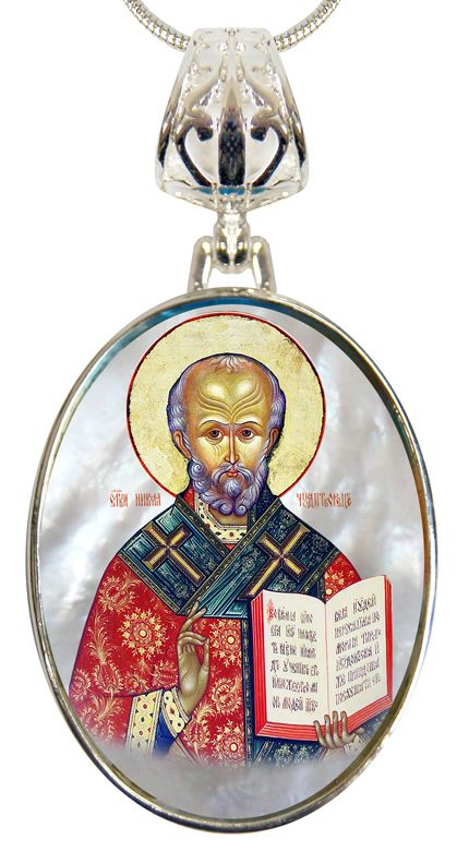 Saint Nicholas Silver Plated Mother of Pearl Necklace