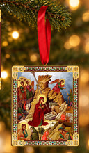 Load image into Gallery viewer, Nativity of Christ - Guardian Angel - Perpetual Help - Wooden Icon Christmas Ornaments - Gold Foiled  2 Sided - With Red Ribbon - Set of 3
