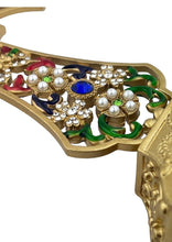 Load image into Gallery viewer, Filigree Standing Jeweled Icon Cross With Greek Gold Foil Icon Resurrection of Christ - Decorated with Faux Pearls 8 5/8 Inch
