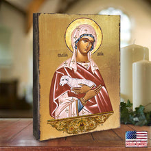 Load image into Gallery viewer, Saint Agnia Wooden Gold Plated Religious Christian Sacred Icon - Inspirational Icon Decor - 85025
