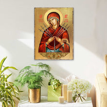 Load image into Gallery viewer, Virgin Mary of the Seven Swords Wooden Gold Plated Religious Christian Sacred Icon - Inspirational Icon Decor - 85037
