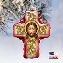 Load image into Gallery viewer, Jesus Face Cross Glass Ornament by G. DeBrekht
