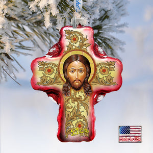 Jesus Face Cross Glass Ornament by G. DeBrekht