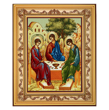 Load image into Gallery viewer, Holy Trinity Icon - Set in Wooden Gold Frame With Stand For Standing and Hook For Hanging on Wall 7 3/4"x6 1/4"
