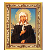 Load image into Gallery viewer, Saint Xenia Silver Christian Orthodox Icon - Set in Wooden Gold Frame With Stand For Standing and Hook For Hanging on Wall 7 3/4"x6 1/4"
