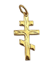 Load image into Gallery viewer, Three Bar Barred Sterling Silver 24Kt Gold Plated Orthodox Cross Pendant  1 3/16" including Bail - Comes with Tapestry Pouch
