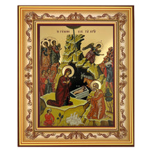 Load image into Gallery viewer, Nativity of Christ Gilded Greek Icon Byzantine Icon in Wooden Ornate Frame

