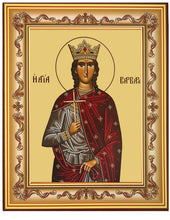 Load image into Gallery viewer, SAINT BARBARA, THE GREAT MARTYR Greek Byzantine Icon in Wooden Frame - Gold Foil Icon
