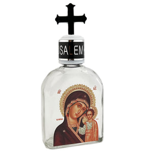 Holy Water Bottle - Glass - Icon of Virgin of Kazan - 5 inch