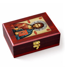 Load image into Gallery viewer, Christ The Teacher Wooden Icon Box Keepsake For Prayer Beads Rosary Jewelry -  Anything Sacred 7 1/2 Inch - Table or Wall Hanging
