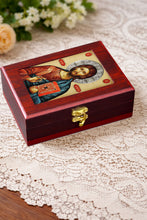 Load image into Gallery viewer, Christ The Teacher Wooden Icon Box Keepsake For Prayer Beads Rosary Jewelry -  Anything Sacred 7 1/2 Inch - Table or Wall Hanging
