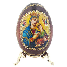 Load image into Gallery viewer, Perpetual Help Wood Icon Egg on Gold Metal Stand 3¼ inches tall - Gold Foil Icon
