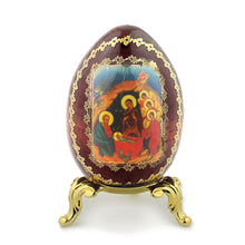 Load image into Gallery viewer, Nativity of Christ Icon Egg  Wooden on Gold Metal Stand
