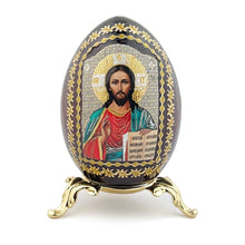 Load image into Gallery viewer, Jesus Christ The Teacher Wood Icon Egg on Gold Metal Stand
