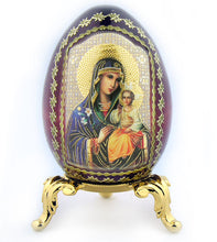 Load image into Gallery viewer, IED-4-3 Virgin of Enternal Bloom and Christ Wood Icon Egg w/Gold Stand

