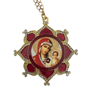 Faberge Style Icon Pendant Ornament Virgin of Smolensk