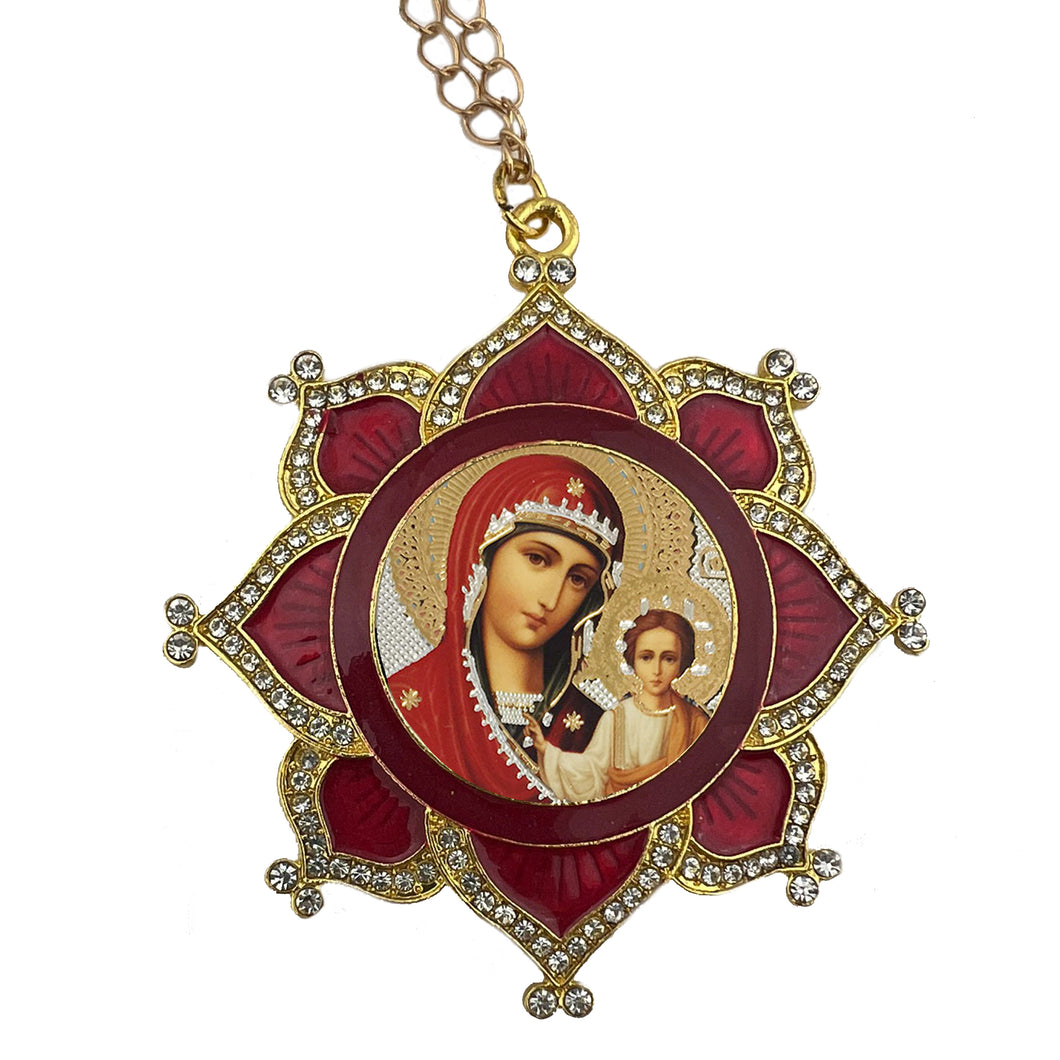 Faberge Style Icon Pendant Ornament Virgin of Smolensk