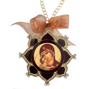 Faberge Style Icon Pendant Ornament Virgin of Vladimir