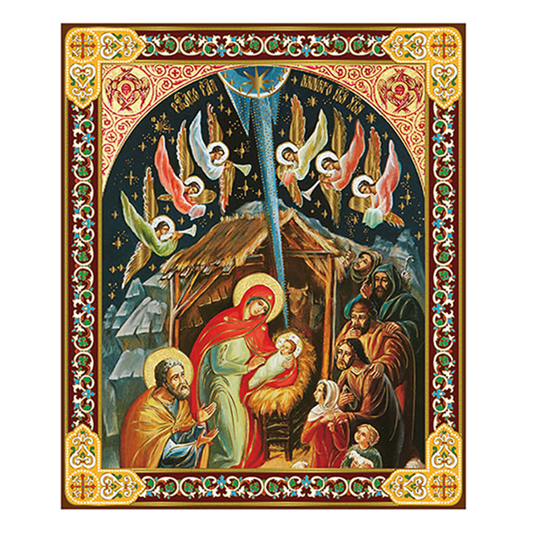 Nativity of Christ  and the Angels Gold Foil Mini Wooden Icon