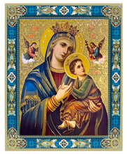 Load image into Gallery viewer, Perpetual Help Orthodox Catholic Icon Gold Foil Wooden Icon 7 1/2 inch, Wall Hanging &amp; Standing
