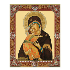 Virgin Of Vladimir Orthodox Wooden Icon Gold Foil (2 Sizes Available)