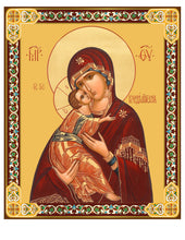 Load image into Gallery viewer, Virgin of Vladimir - Gold Foil Wooden Icon 9 3/8"x8" inch, Wall Hanging &amp; Standing

