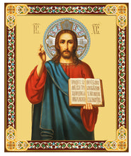 Load image into Gallery viewer, Virgin of Iveron - Panagia Portaitissa - Theotokos Iverskaya &amp; Christ The Teacher Matching Icon Pair - Gold Foil Wooden Icon   - Gold Foil Wooden Icon 9 3/8"x8" inch, Wall Hanging &amp; Standing
