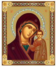 Load image into Gallery viewer, Virgin of Kazan Orthodox Catholic Wooden Icon Gold Foil 9 3/8"x8" inch, Wall Hanging &amp; Standing

