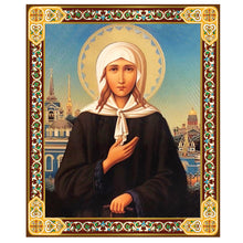 Load image into Gallery viewer, Saint Xenia Orthodox Icon - Wooden Icon Gold Foil 4 3/4 inch, With Hook For Hanging on Wall and Stand for Standing
