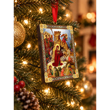 Load image into Gallery viewer, Nativity of Christ &amp; Guardian Angel Wooden Icon Christmas Ornaments - Gold Foiled  2 Sided - With Red Ribbon - Set of 2
