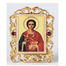 Load image into Gallery viewer, Orthodox Icon Russian Healer St Saint Panteleimon Jeweled Frame
