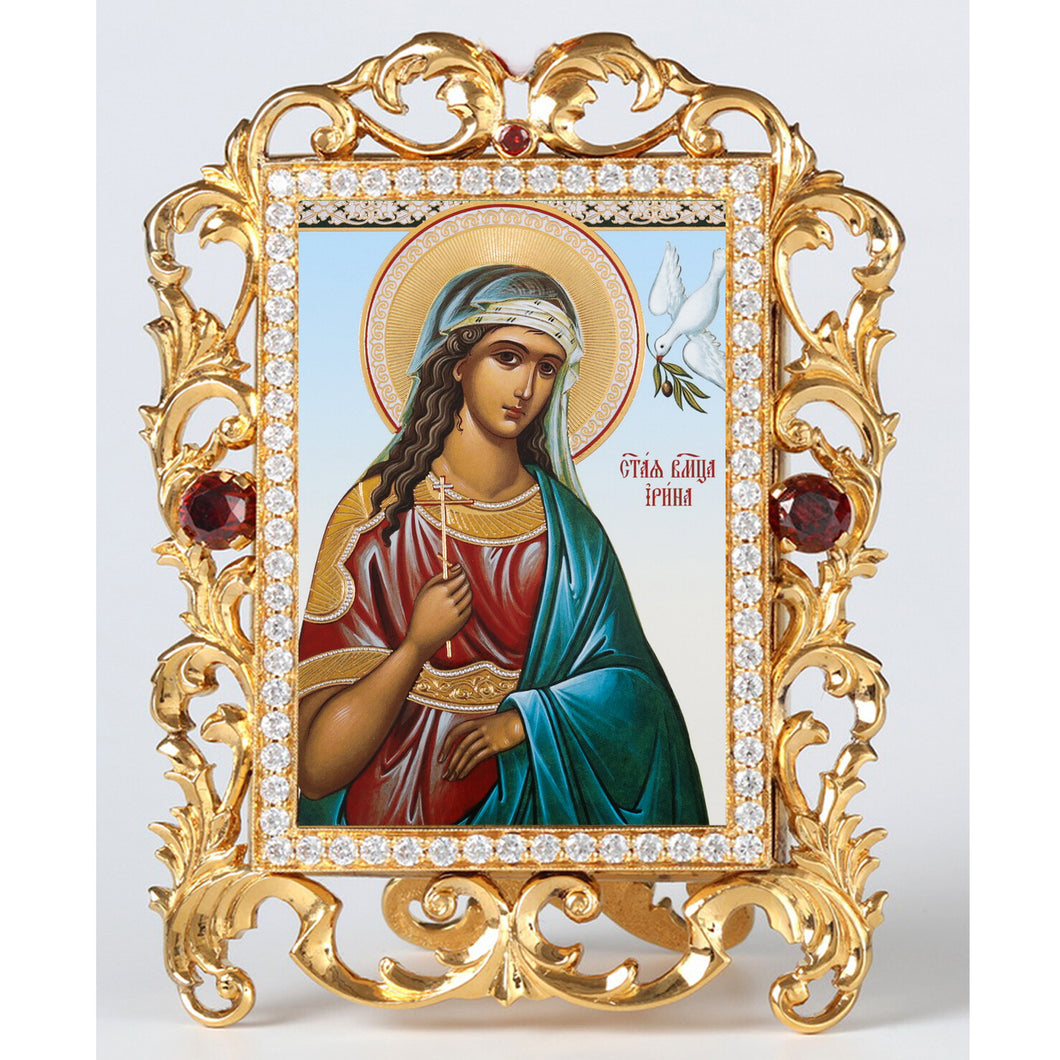 Orthodox Icon Saint Irina Jeweled Frame