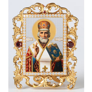 Orthodox Icon Saint St Nicholas Jeweled Frame