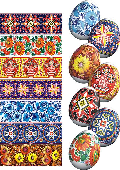 7 Geometrical and Floral Ornaments Ukrainian Easter Egg Decorating Wraps