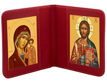 Load image into Gallery viewer, Traveling Icon Diptych - Book  Virgin of Kazan &amp; Christ The Teacher - Traveling Faith - Leatherette Case
