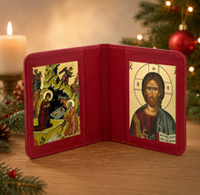 Load image into Gallery viewer, Traveling Icon Diptych - Prayer Book - Nativity of Christ  &amp; Christ The Teacher
