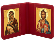 Load image into Gallery viewer, Traveling Icon Diptych - Book  Virgin of Vladimir &amp; Christ The Teacher - Traveling Faith - Leatherette Case
