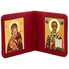 Load image into Gallery viewer, Virgin Vladimir Saint Nicholas Orthodox Icon Diptych Byzantine  - Travel Prayer Book - Traveling Faith: Virgin Mary Icon with Prayer in Leatherette Wallet Case
