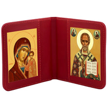 Load image into Gallery viewer, Virgin of Kazan &amp; Saint Nicholas Gold Foil Icon - Travel Prayer Book - Traveling Faith: Virgin Mary Icon with Prayer in Leatherette Wallet Case
