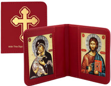 Load image into Gallery viewer, Traveling Icon Diptych - Book  Virgin of Vladimir &amp; Christ The Teacher - Traveling Faith - Leatherette Case
