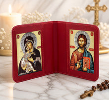 Load image into Gallery viewer, Traveling Icon Diptych - Book  Virgin of Vladimir &amp; Christ The Teacher - Traveling Faith - Leatherette Case
