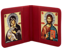 Load image into Gallery viewer, Traveling Icon Diptych - Book  Virgin of Vladimir &amp; Christ The Teacher - Traveling Faith - Leatherette Case

