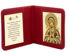 Load image into Gallery viewer, Travel Prayer Book - Traveling Faith: Seven Swords Virgin Mary Icon with Prayer in Leatherette Wallet Case - Gold Foil Icon 3 7/8"
