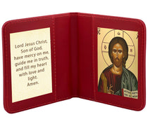 Load image into Gallery viewer, Traveling Icon Diptych - Book - Christ The Teacher &amp; Prayer - Traveling Faith - Greek Byzantine Icon Gold Foiled - Leatherette Case - Pocket Size
