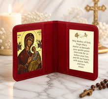Load image into Gallery viewer, Traveling Icon Diptych - Book-  Virgin Mary - Formidable Protection - Our Lady of Perpetual Help &amp; Virgin Mary Prayer - Traveling Faith - Greek Byzantine Icons Gold Foiled - Leatherette Case
