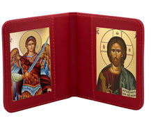 Load image into Gallery viewer, Traveling Icon Diptych - Book-  Saint Archangel Michael &amp; Christ The Teacher
